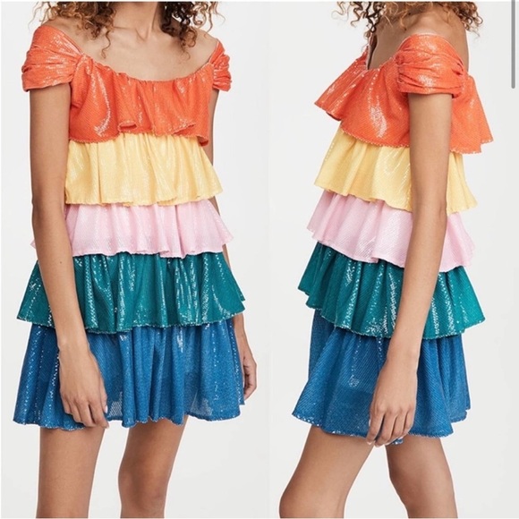 Olivia Rubin Clarissa Tiered Sequin Mini Dress Rainbow new with tags Size 12 - Picture 2 of 12